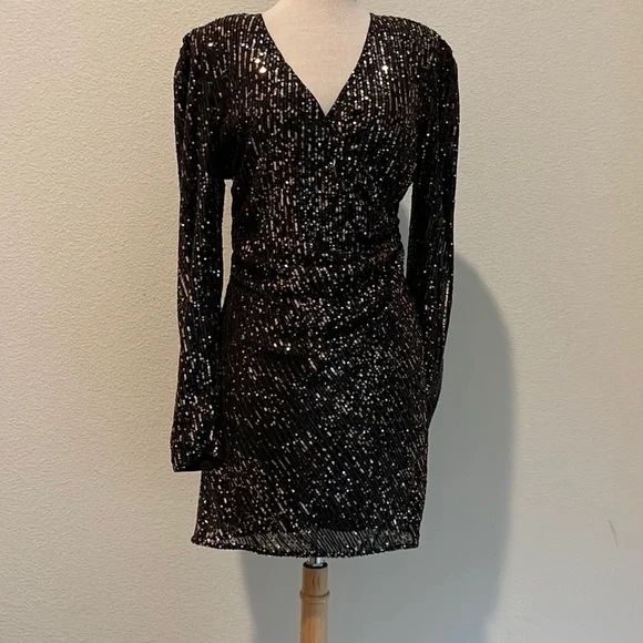 Dress Forum Dresses | Black & Gold Sequin Puff Sleeve Dress Size Large | Color: Black/Gold | Size: L | Fashionista820's Closet